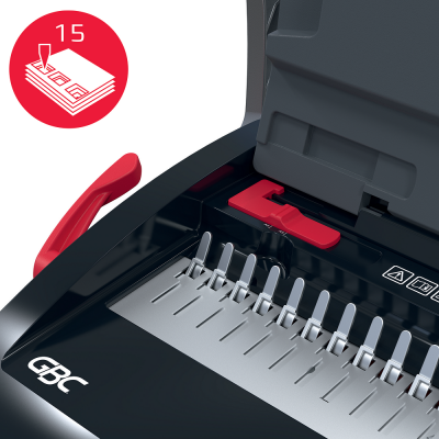 Masina de indosariat GBC CombBind CB15, manuala, cu spire din plastic, A4, 15/165 coli, negru-argintiu